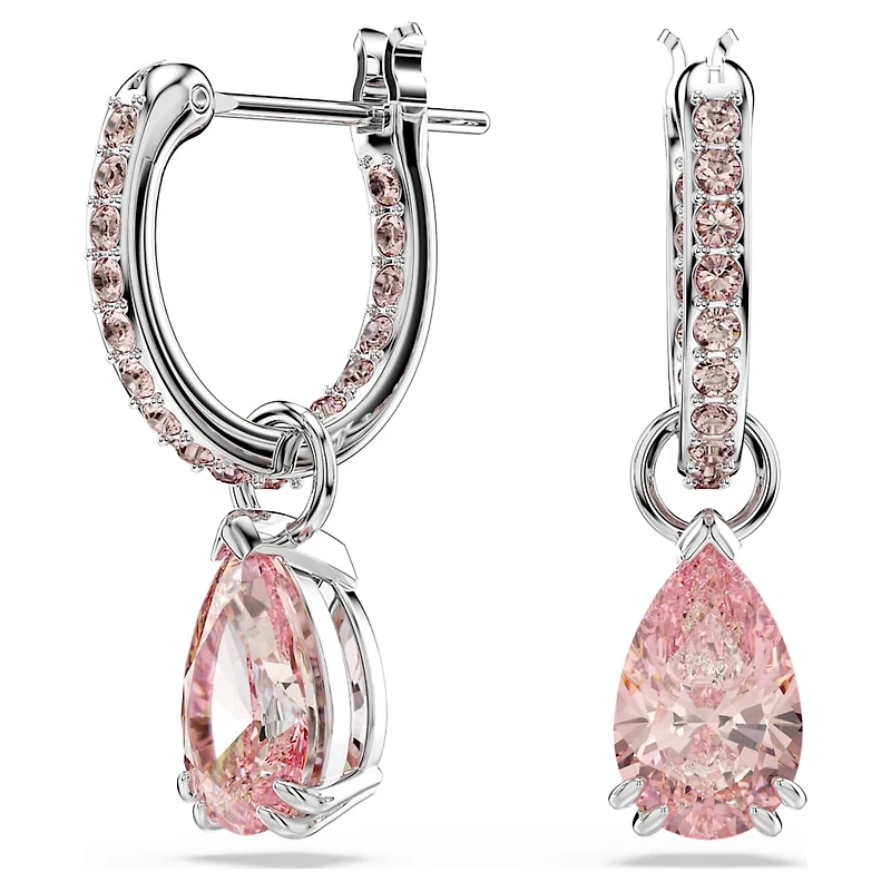 Attract drop earrings, Pear cut, Pink, Rhodium plated by SWAROVSKI