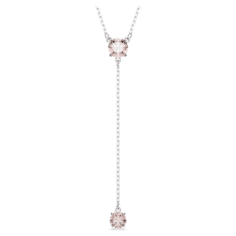 Attract Y necklace, Round cut, Pink, Rhodium plated by SWAROVSKI