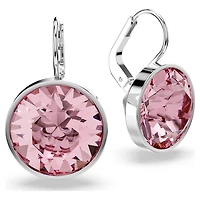 Bella drop earrings, Round cut, Pink, Rhodium plated by SWAROVSKI