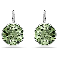 Bella drop earrings, Round cut, Green, Rhodium plated by SWAROVSKI