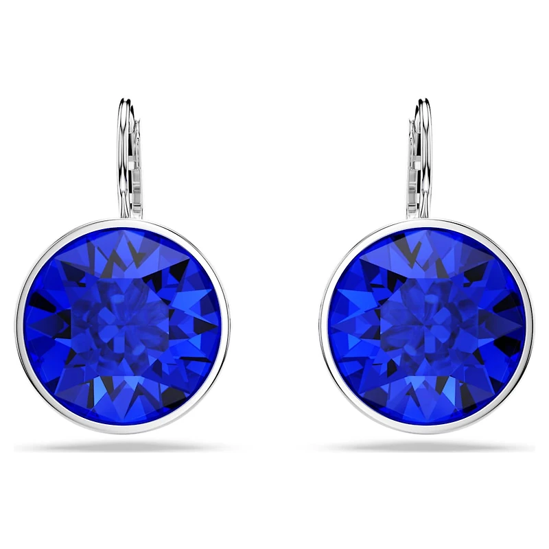 Bella drop earrings, Round cut, Blue, Rhodium plated by SWAROVSKI