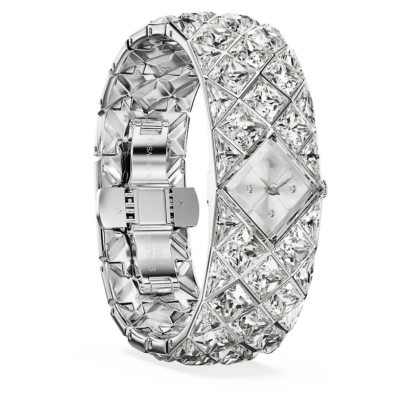 Curiosa bangle watch, Crystal bracelet, Silver Tone, Stainless steel by SWAROVSKI
