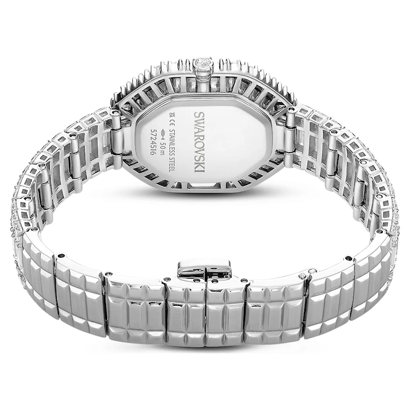 Matrix octagon watch, Baguette cut, Metal bracelet, Silver tone, Stainless steel by SWAROVSKI
