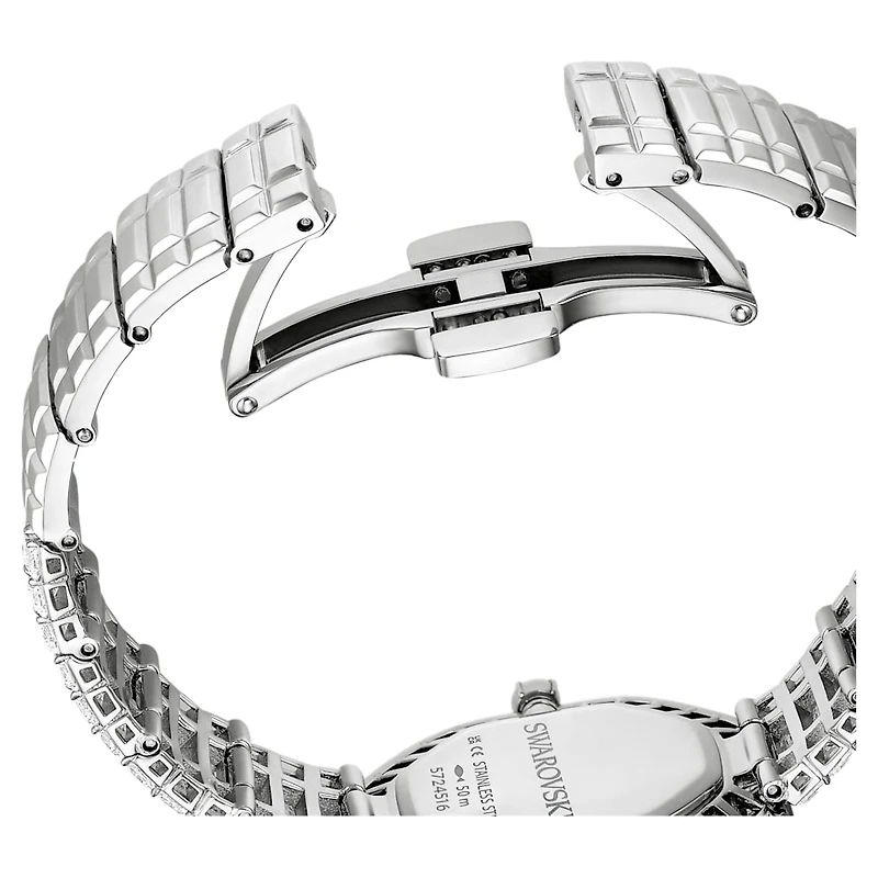 Matrix octagon watch, Baguette cut, Metal bracelet, Silver tone, Stainless steel by SWAROVSKI