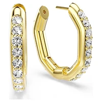 Dextera hoop earrings, Octagon shape, Round cut, Medium, White, Gold-tone plated by SWAROVSKI