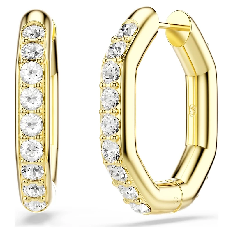 Dextera hoop earrings, Octagon shape, Round cut, Medium, White, Gold-tone plated by SWAROVSKI