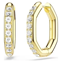 Dextera hoop earrings, Octagon shape, Round cut, Medium, White, Gold-tone plated by SWAROVSKI