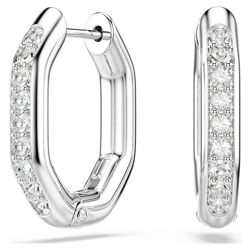 Dextera hoop earrings, Octagon shape, Round cut, Small, White