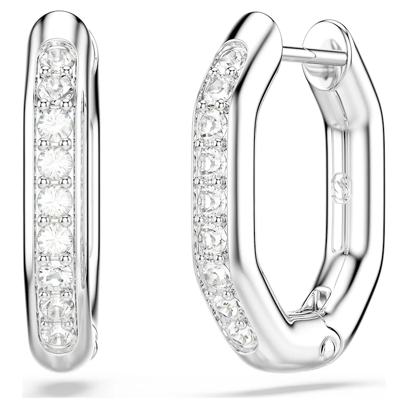 Dextera hoop earrings, Octagon shape, Round cut, White, Rhodium plated by SWAROVSKI