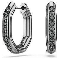 Dextera hoop earrings, Octagon shape, Round cut, Black, Ruthenium plated by SWAROVSKI