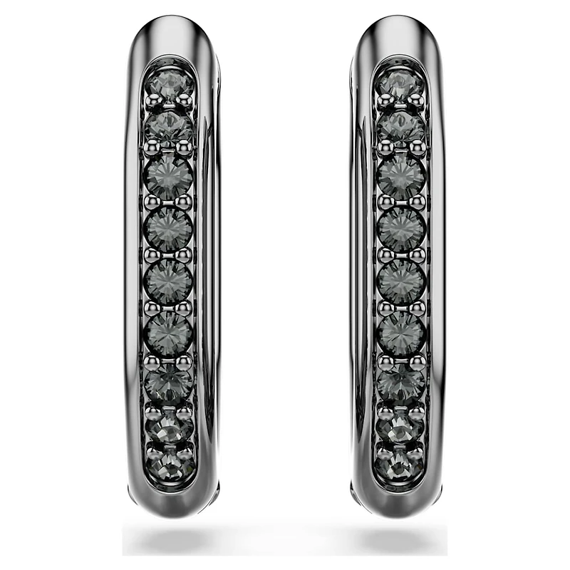 Dextera hoop earrings, Octagon shape, Round cut, Black, Ruthenium plated by SWAROVSKI