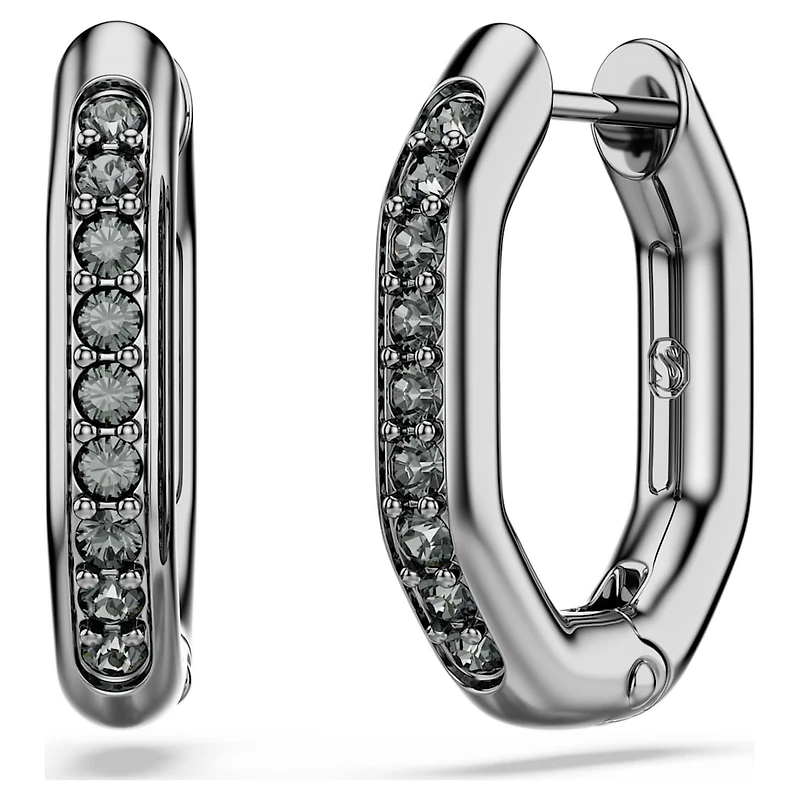 Dextera hoop earrings, Octagon shape, Round cut, Small, White