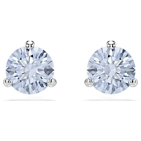 Solitaire stud earrings, Round cut, Blue, Rhodium plated by SWAROVSKI