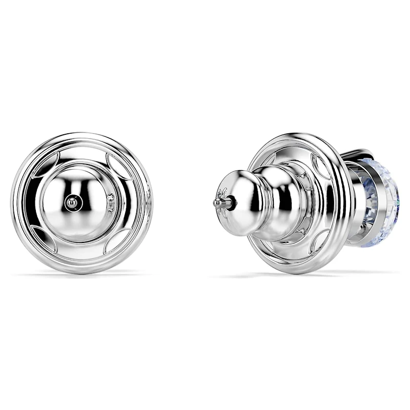 Solitaire stud earrings, Round cut, Blue, Rhodium plated by SWAROVSKI