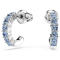 Mini Hoop earrings, Round cut, Blue, Rhodium plated by SWAROVSKI