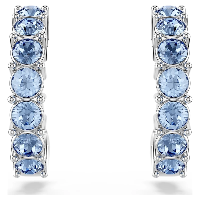 Mini Hoop earrings, Round cut, Blue, Rhodium plated by SWAROVSKI