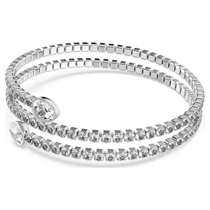 Twisty cuff, Mixed cuts, White, Rhodium plated by SWAROVSKI