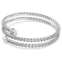Twisty cuff, Mixed cuts, White, Rhodium plated by SWAROVSKI