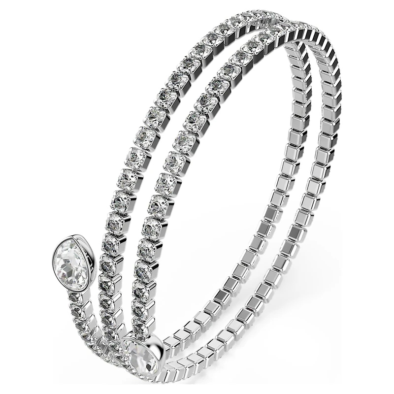 Twisty cuff, Mixed cuts, White, Rhodium plated by SWAROVSKI