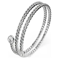 Twisty cuff, Mixed cuts, White, Rhodium plated by SWAROVSKI