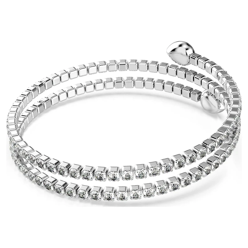 Twisty cuff, Mixed cuts, White, Rhodium plated by SWAROVSKI