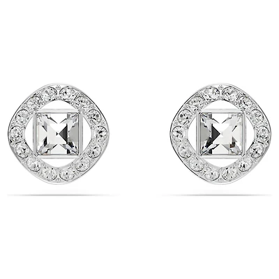 Una Angelic stud earrings, Square cut, White, Rhodium plated by SWAROVSKI