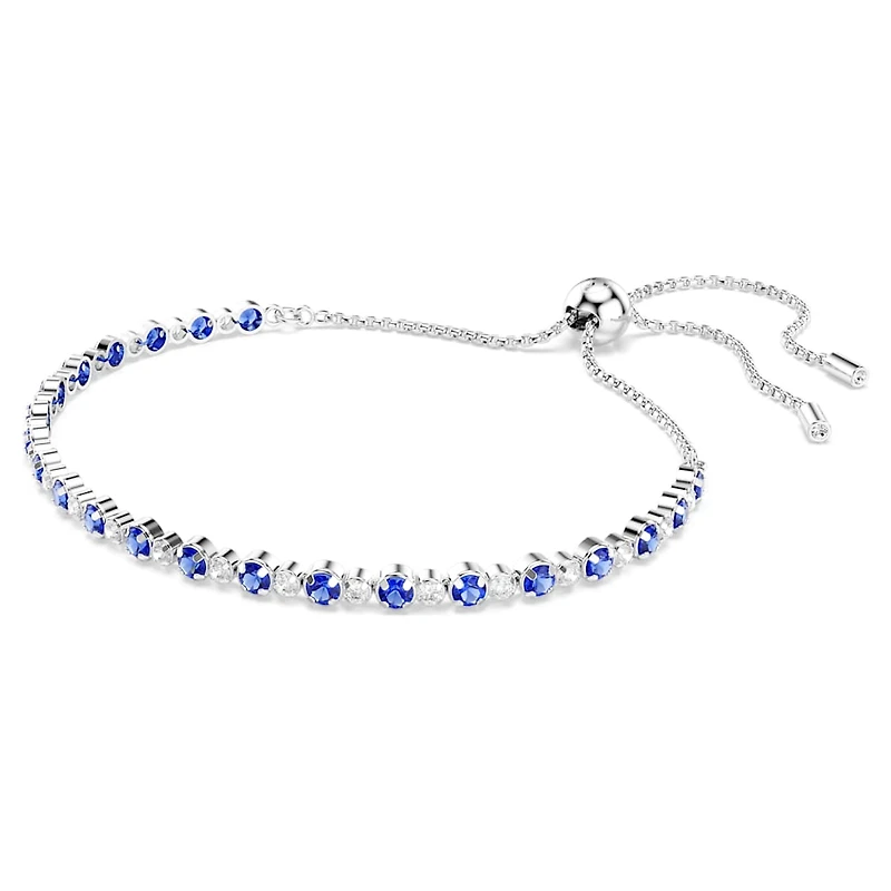Matrix Tennis bracelet, Mixed round cuts, Blue, Rhodium plated by SWAROVSKI