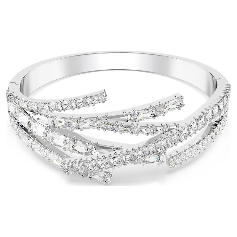 Matrix bangle, Mixed cuts, White, Rhodium plated by SWAROVSKI