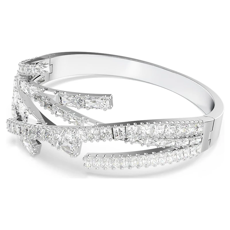 Matrix bangle, Mixed cuts, White, Rhodium plated by SWAROVSKI