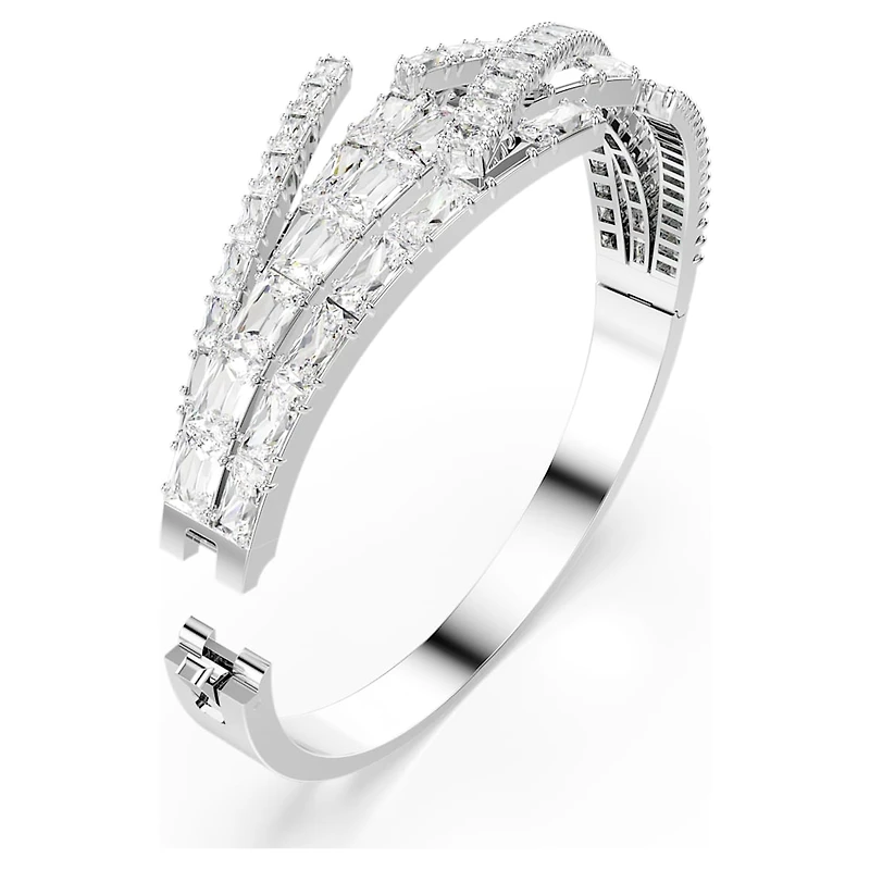 Matrix bangle, Mixed cuts, White, Rhodium plated by SWAROVSKI