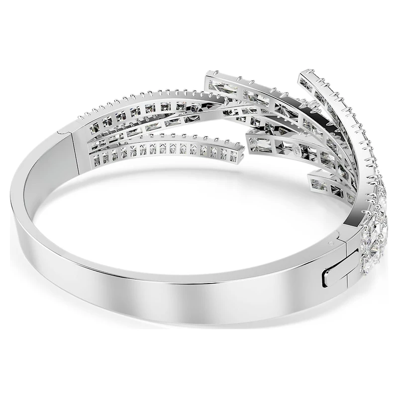 Matrix bangle, Mixed cuts, White, Rhodium plated by SWAROVSKI