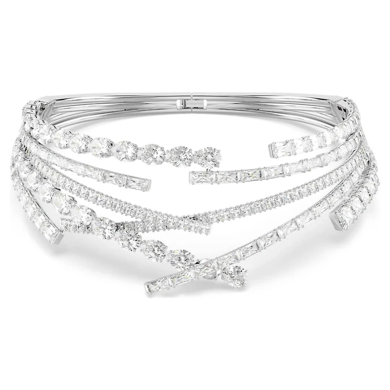 Matrix choker, Mixed cuts, White, Rhodium plated by SWAROVSKI