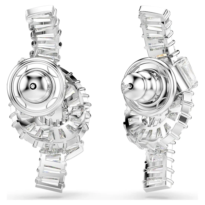 Matrix earrings, Baguette cut, Knot, White, Rhodium plated by SWAROVSKI
