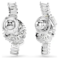 Matrix earrings, Baguette cut, Knot, White, Rhodium plated by SWAROVSKI