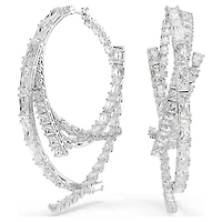 Matrix hoop earrings, Mixed cuts, White, Rhodium plated by SWAROVSKI
