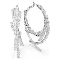 Matrix hoop earrings, Mixed cuts, White, Rhodium plated by SWAROVSKI