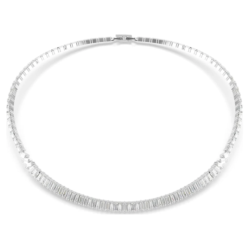 Matrix necklace, Baguette cut, White, Rhodium plated by SWAROVSKI