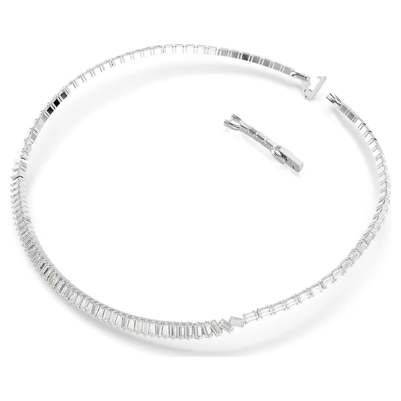 Matrix necklace, Baguette cut, White, Rhodium plated by SWAROVSKI