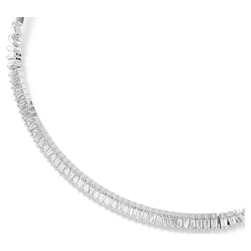 Matrix necklace, Baguette cut, White, Rhodium plated by SWAROVSKI