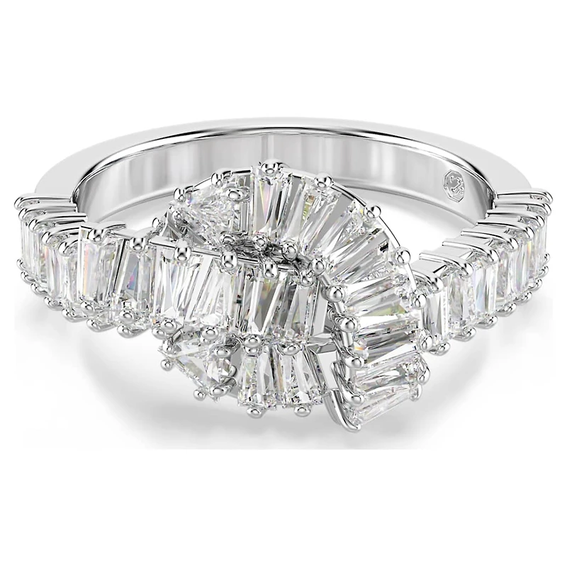 Matrix ring, Baguette cut, Knot, White, Rhodium plated by SWAROVSKI