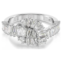 Matrix ring, Baguette cut, Knot, White, Rhodium plated by SWAROVSKI