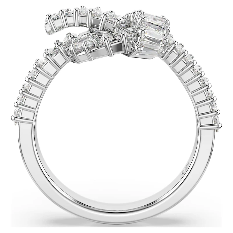 Matrix ring, Baguette cut, Knot, White, Rhodium plated by SWAROVSKI