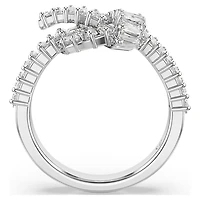 Matrix ring, Baguette cut, Knot, White, Rhodium plated by SWAROVSKI
