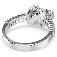 Matrix ring, Baguette cut, Knot, White, Rhodium plated by SWAROVSKI