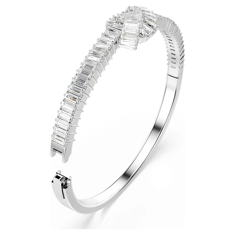Matrix bangle, Baguette cut, Knot, White, Rhodium plated by SWAROVSKI
