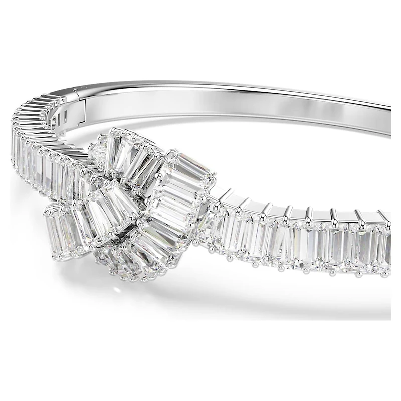 Matrix bangle, Baguette cut, Knot, White, Rhodium plated by SWAROVSKI
