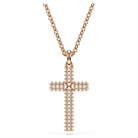 Insigne pendant, Cross, White, Rose gold-tone plated by SWAROVSKI