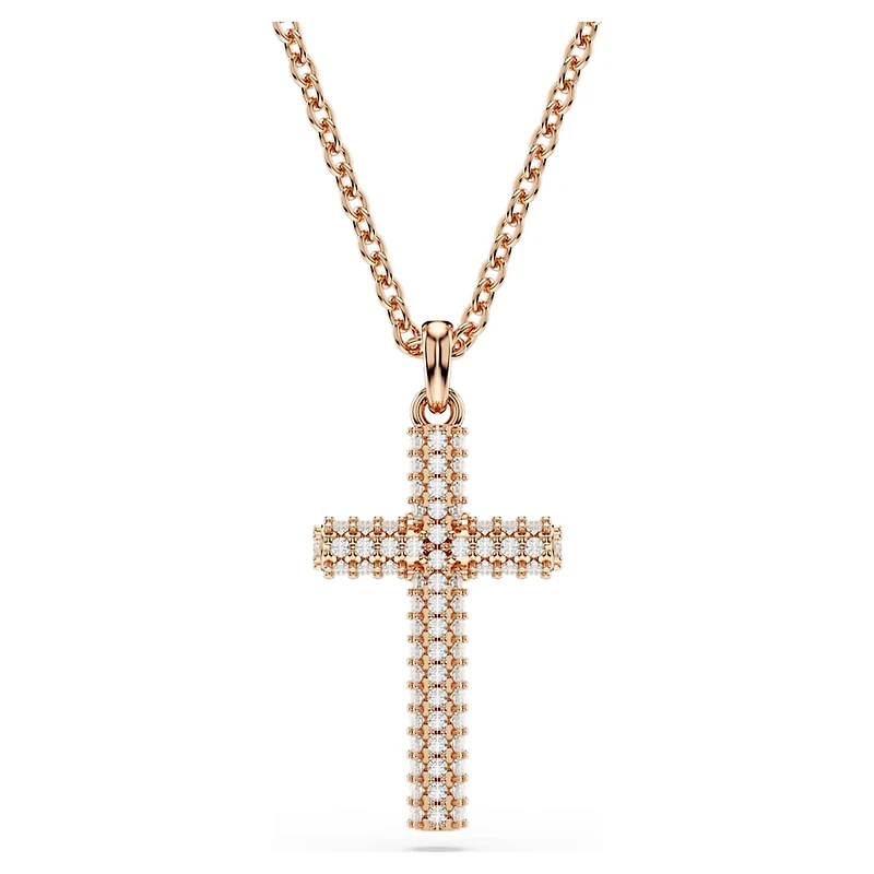 Insigne pendant, Cross, White, Rose gold-tone plated by SWAROVSKI