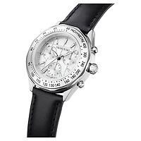 Dextera tachymetre watch, Swiss Made, Leather strap, Silver Tone, Stainless steel by SWAROVSKI