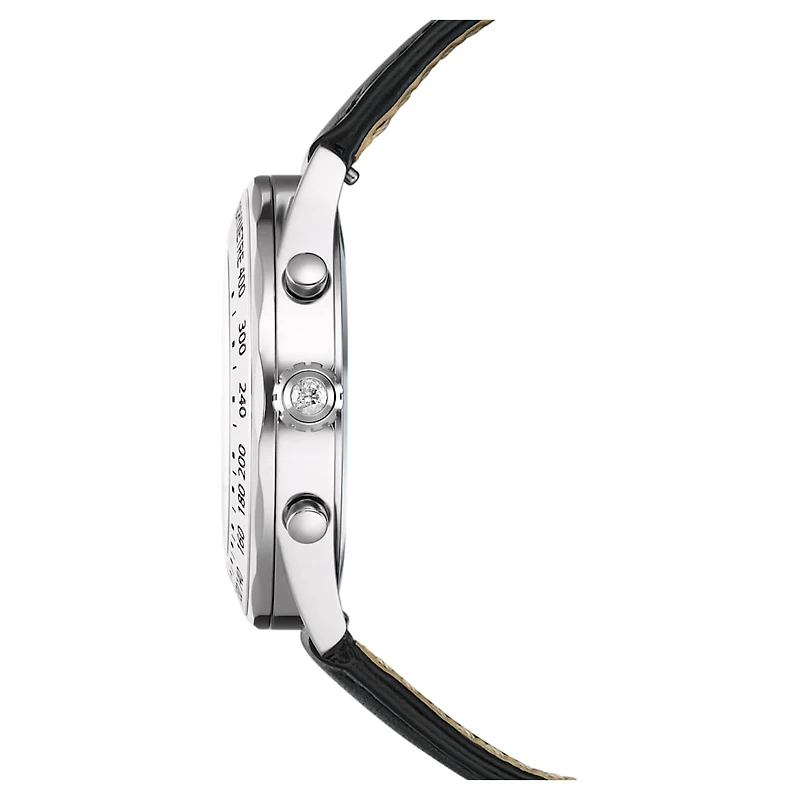 Dextera tachymetre watch, Swiss Made, Leather strap, Silver Tone, Stainless steel by SWAROVSKI